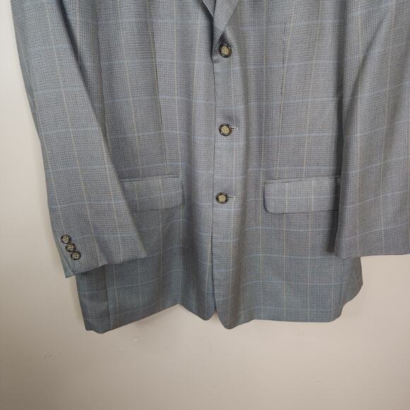 Vintage Dawahares Grey Plaid Three Button Wool/Silk Blazer Size 46L - Picture 4 of 12